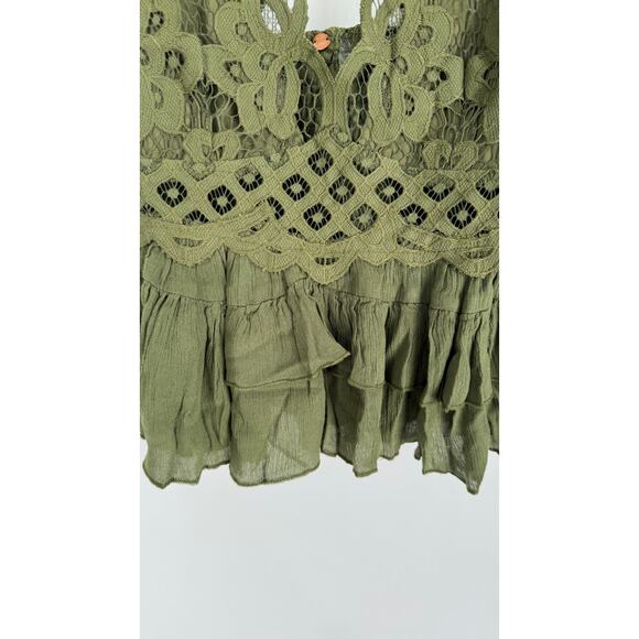 Free People Adella Cami Olive Green Lace Ruffled Tank Top Womens Small New - Picture 8 of 9